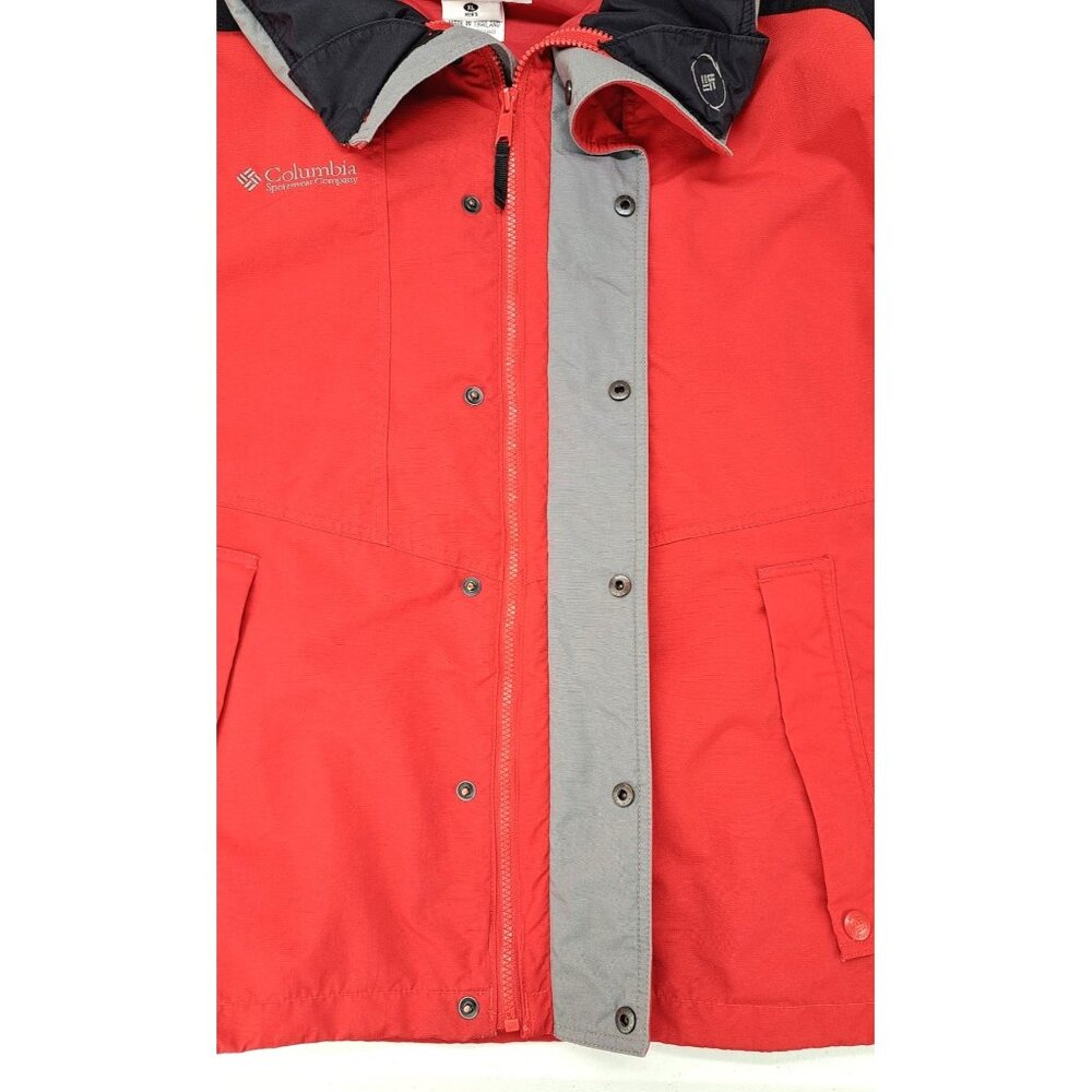 Vintage Columbia Men XL Red Black Gray Jacket Zip Snap Toggle Hem Windbreaker - Picture 8 of 13